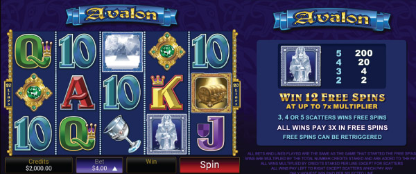 Avalon Mobile Slot Screenshot With Multipliers & Scatters