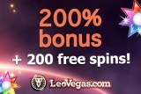 Get 200% Bonus + 200 Free Spins! at Leo Vegas Mobile Casino