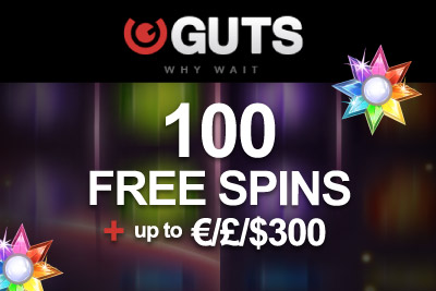 Get 100 Free Spins + up to £/€/$ 300 at Guts Mobile Casino