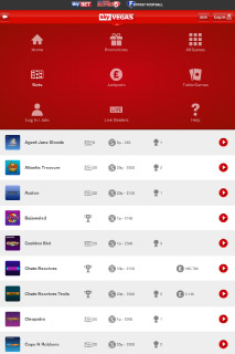 Sky Vegas Mobile Casino Menu