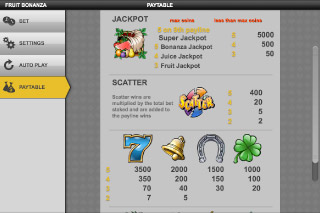 Fruit Bonanza Mobile Slot Paytable