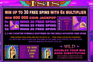 Isis Mobile Slot Paytable