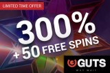 Claim Your 300% + 50 Free Spins Guts Casino Bonus