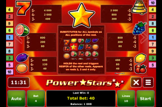 Power Stars Mobile Slot Paytable