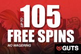 Get up to 105 Free Spins No Wagering at Guts Mobile Casino