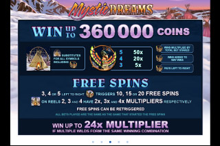 Mystic Dreams Mobile Slot Paytable