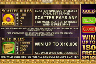 Gold Mobile Slot Paytable