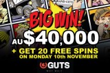 Lucky Australian Wins $40,000 + Get Free Spins at Guts