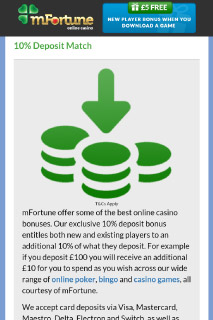 mFortune Mobile Casino Deposit Bonus