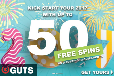 Get Up To 50 Guts Free Spins With No Wagering