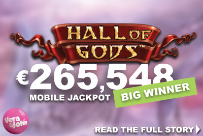 NetEnt Hall of Gods Mobile Slot Jackpot Win at Vera&John