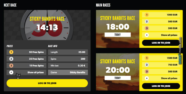 Example of Rizk Races Main Races & Next Race