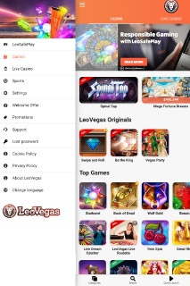 LeoVegas Casino Menu