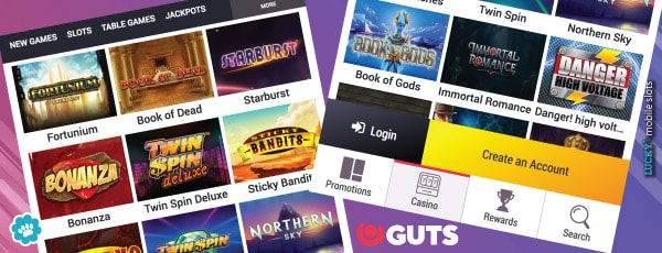 Guts Casino Mobile Site Top & Bottom