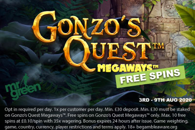 Get Your Mr Green Free Spins On Gonzo's Quest Megaways