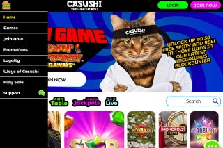 Casushi Mobile Casino Menu