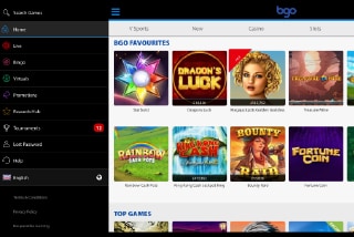 BGO Mobile Casino Menu