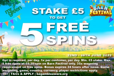 Grab Your Mr Green Casino Free Spins Bonus on Barn Festival