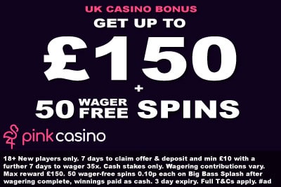 Pink Casino UK Bonus with 50 Wager Free Spins