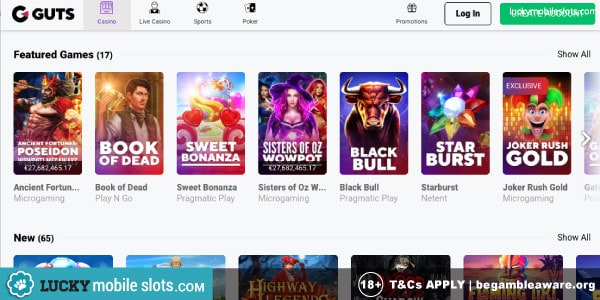 GUTS Casino Games Lobby